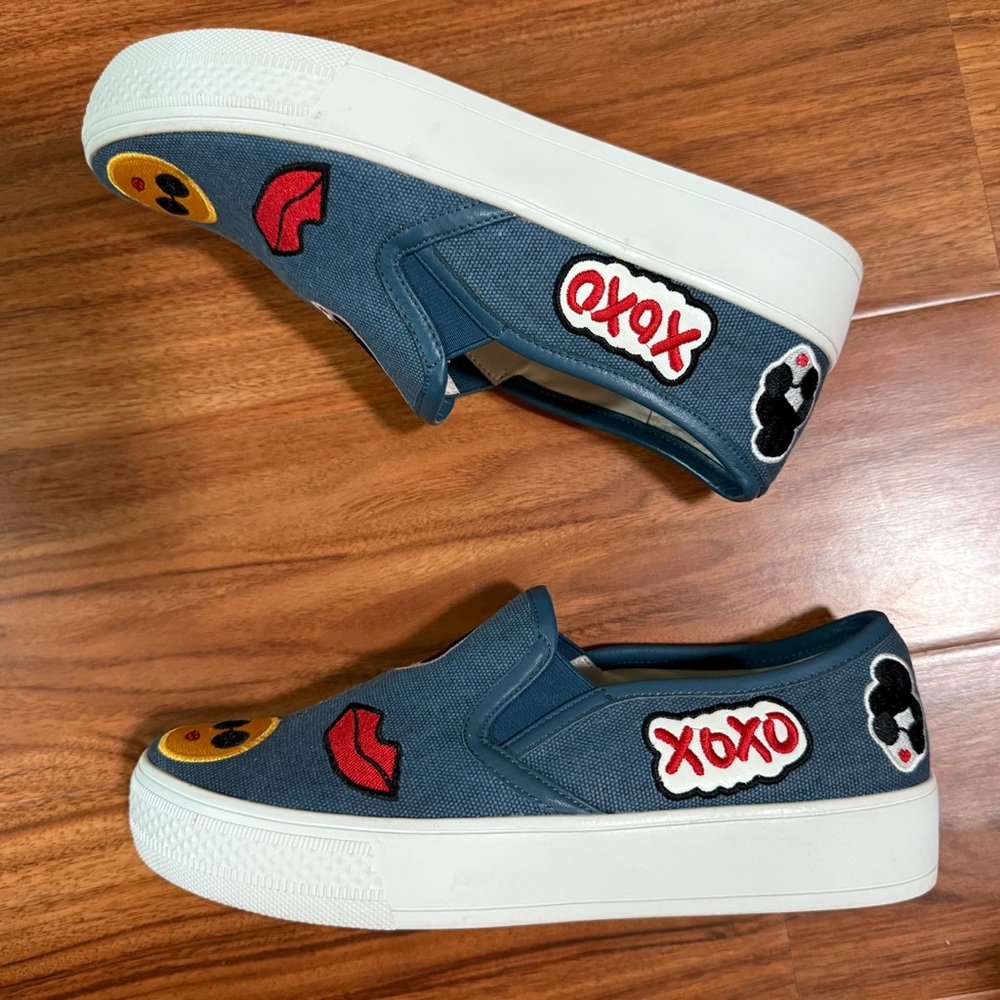Alice + Olivia Pia Stace Face Embroidered Slip On High Platform Sneaker Shoe - Picture 8 of 12